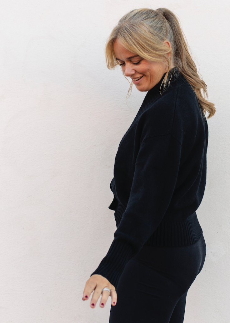 Merino Studio: Rib Cardigan / Solid Black