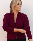 Merino Studio: Rib Cardigan / Burgundy