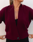 Merino Studio: Rib Cardigan / Burgundy