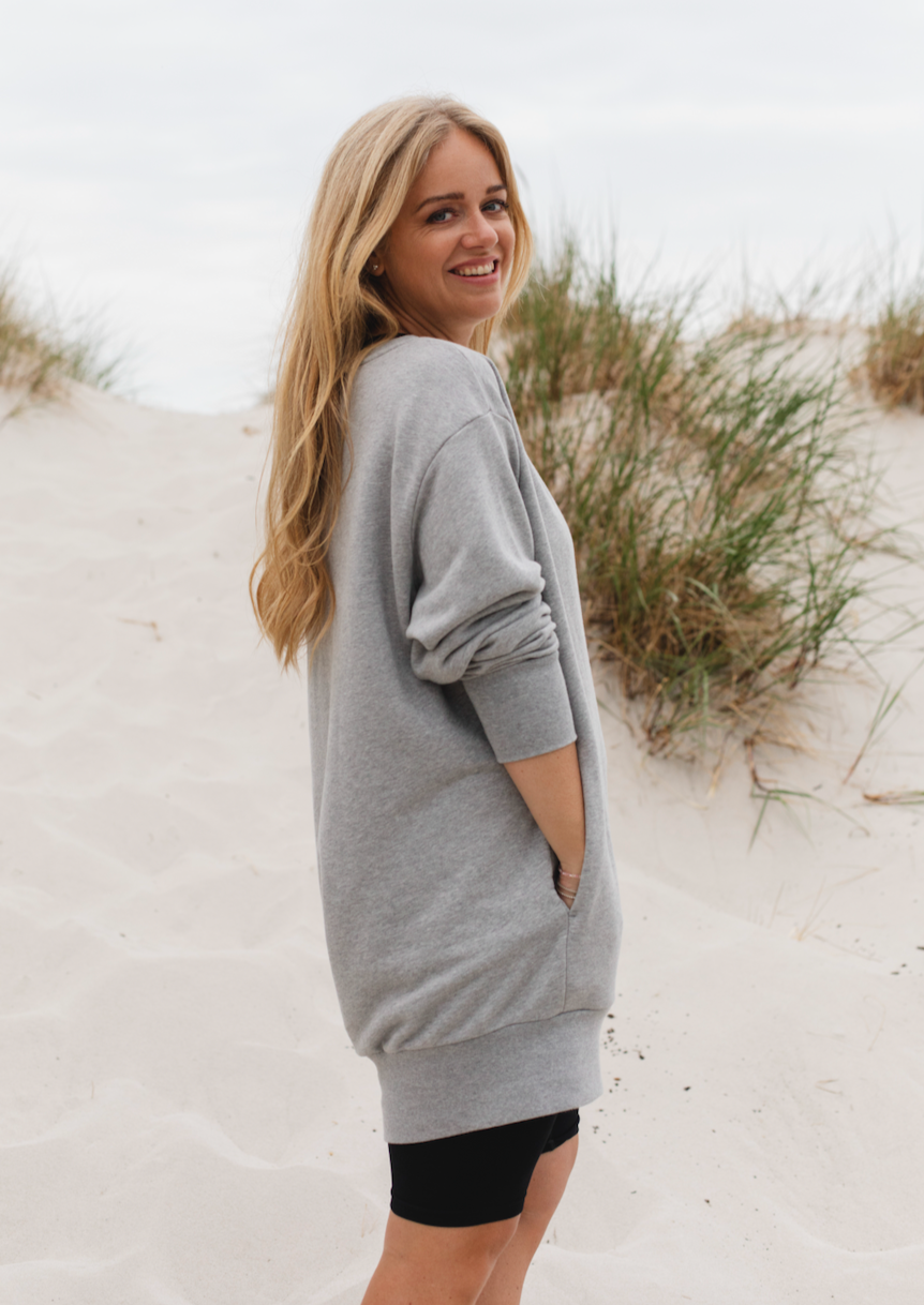 Long grey sweatshirt dress hotsell