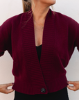 Merino Studio: Rib Cardigan / Burgundy