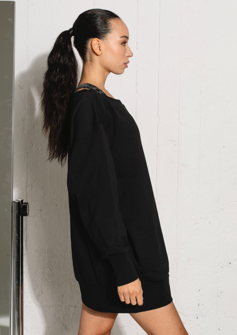 Relaxed Sweatshirt Dress / Solid Black - Ebba Sports