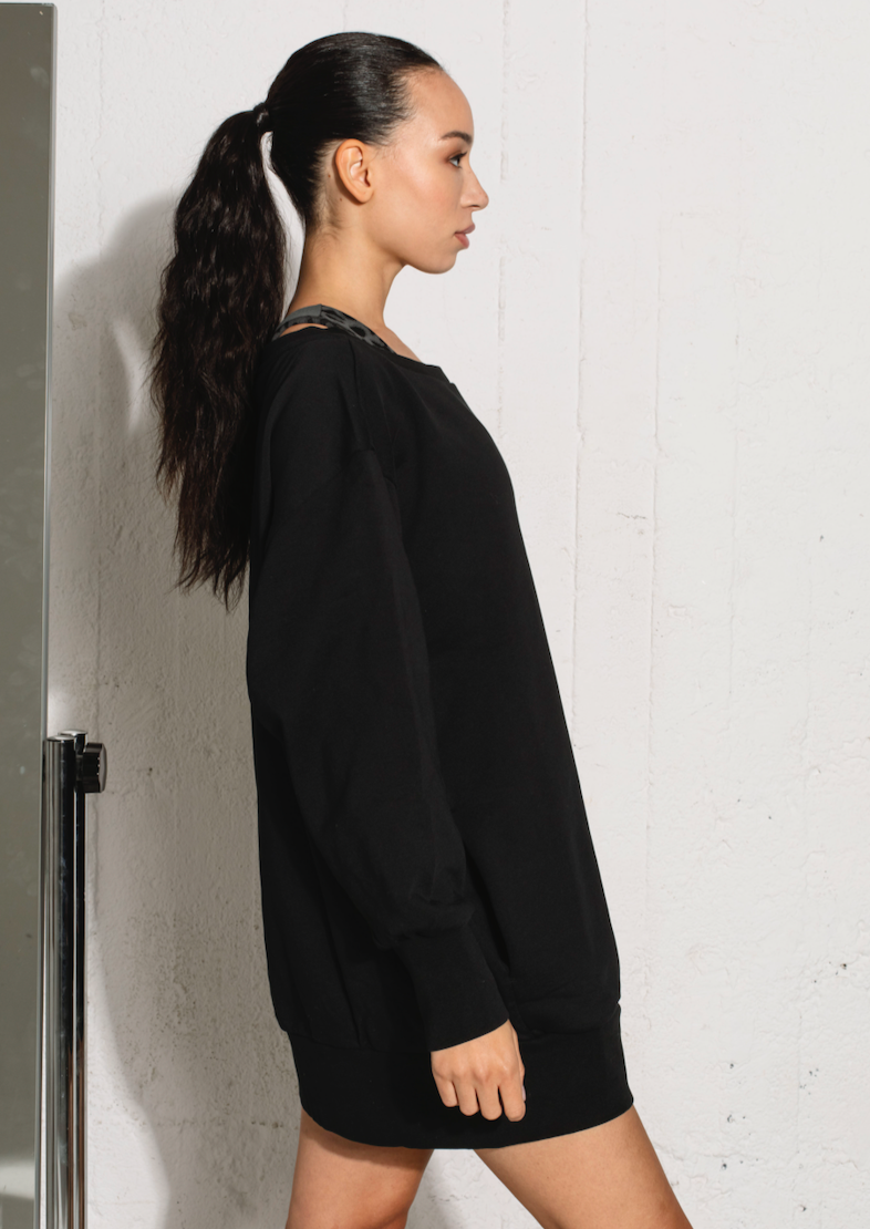 Relaxed Sweatshirt Dress Solid Black Ebba Sports