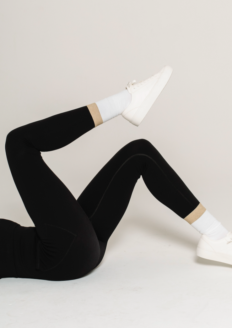 Perfect Everyday Crew Socks/ Mid Length / White & Gold