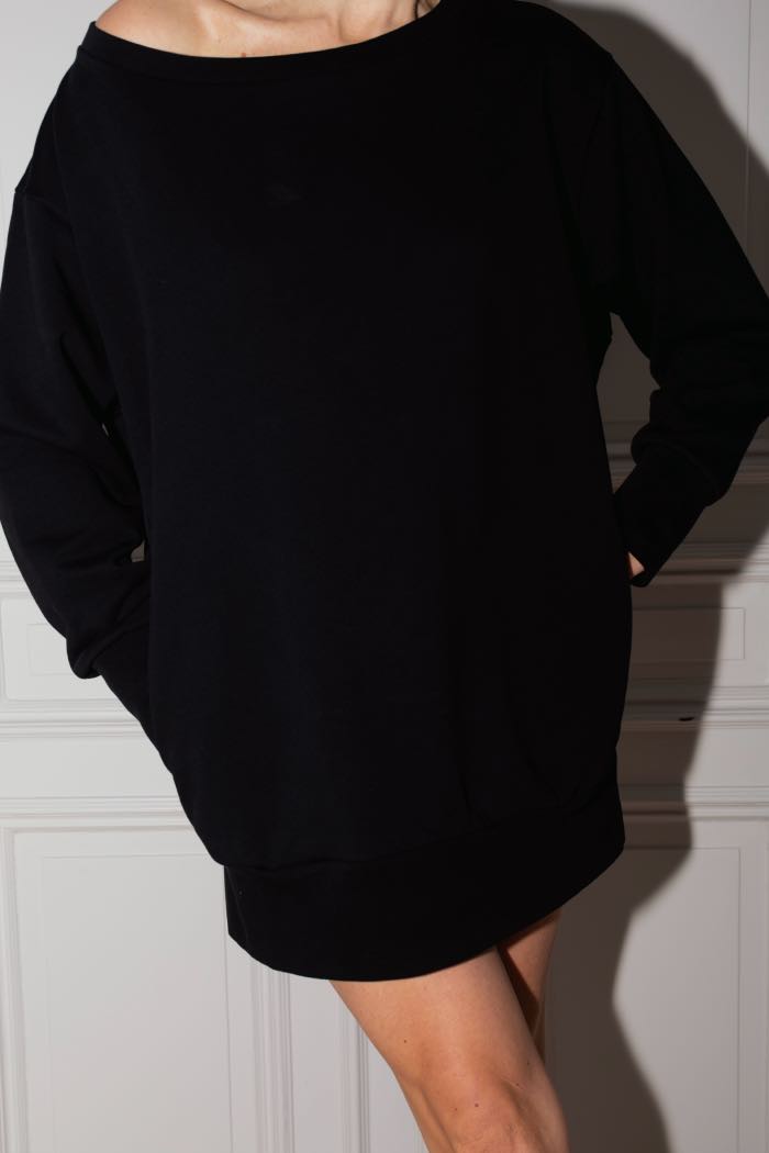 Relaxed Sweatshirt Dress / Solid Black